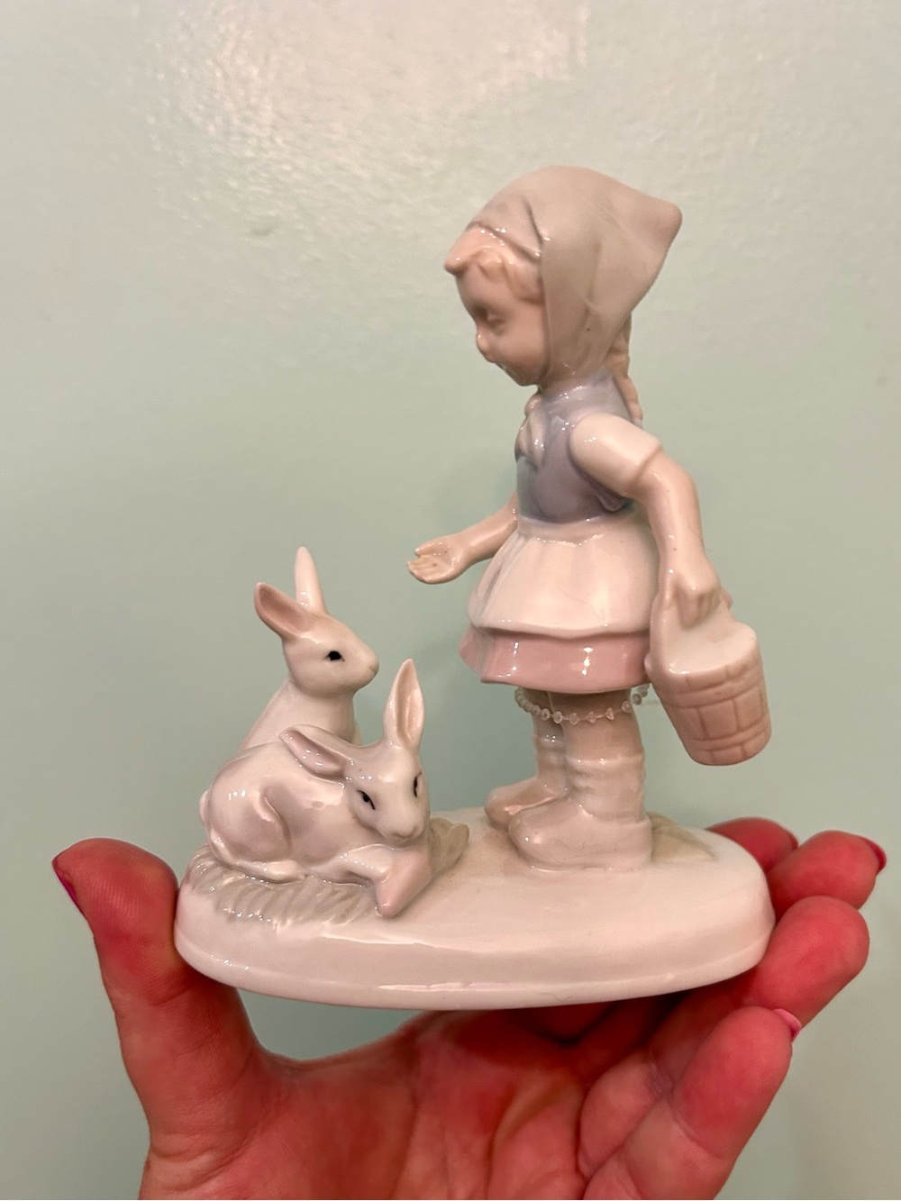 Vintage Napco Royal Viking Porcelain Figurine Girl with Bunny Rabbits